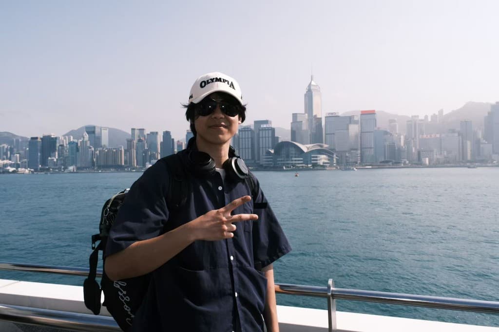 At Victoria Harbour, skyline behind