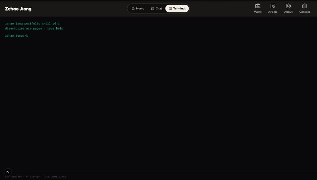Portfolio terminal shell with help prompt